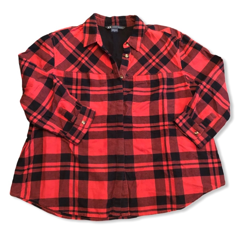 Armani Exchange Plaid Button Blouse Top